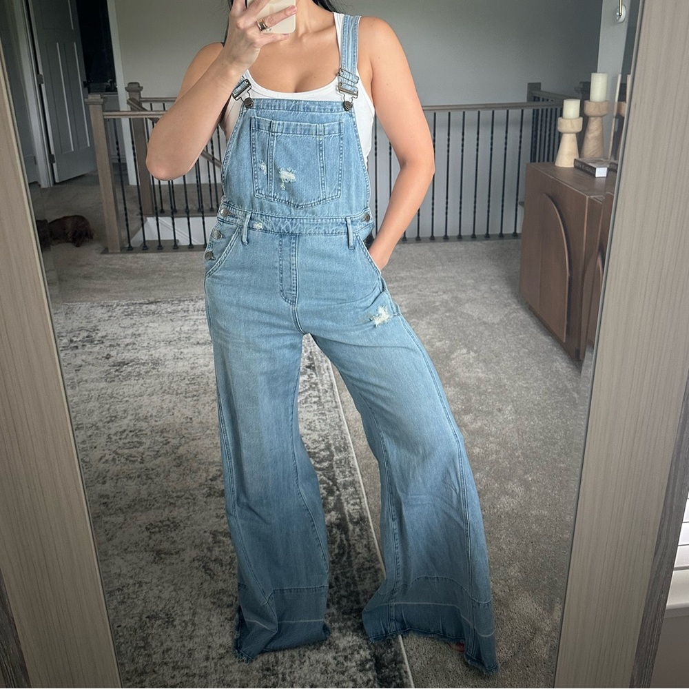 Show Me Your MuMu Light Wash Denim Wide Leg Overalls